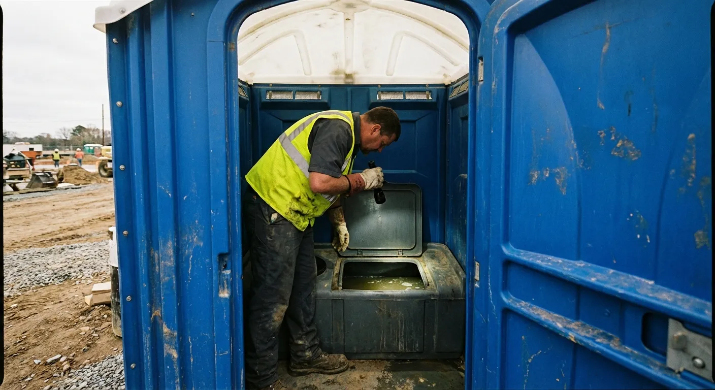 Technician inspecting waste tank levels in Lewisville, TX