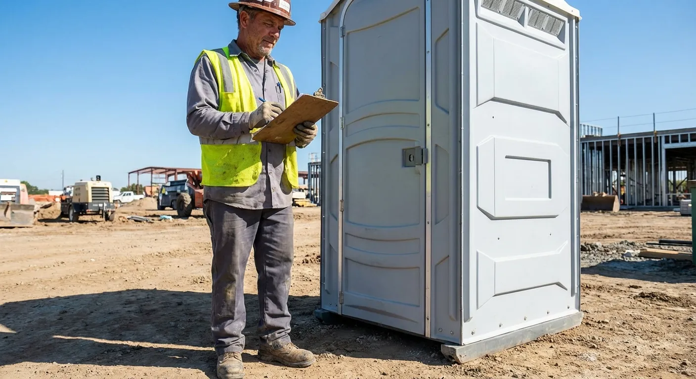 Portable toilet delivery truck ready for service in Lewisville, TX